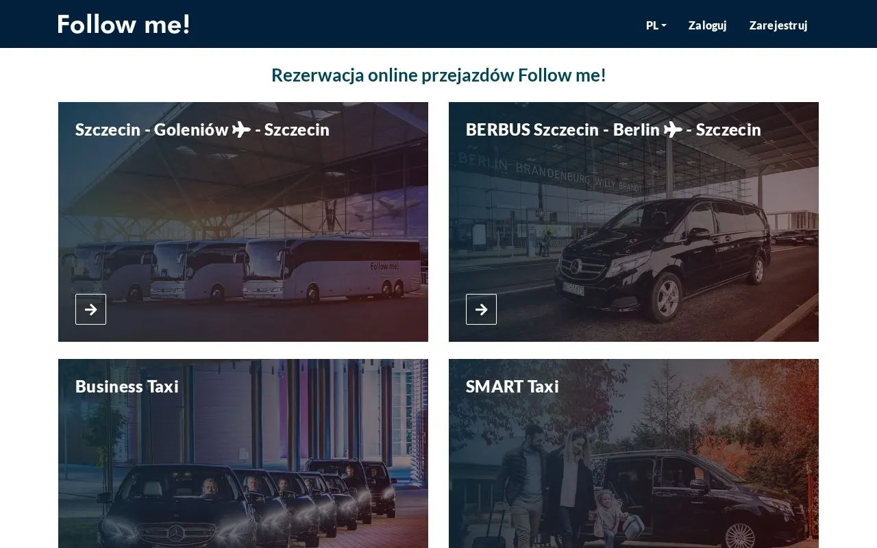Follow Me — rezerwacje — zrzut ekranu strony